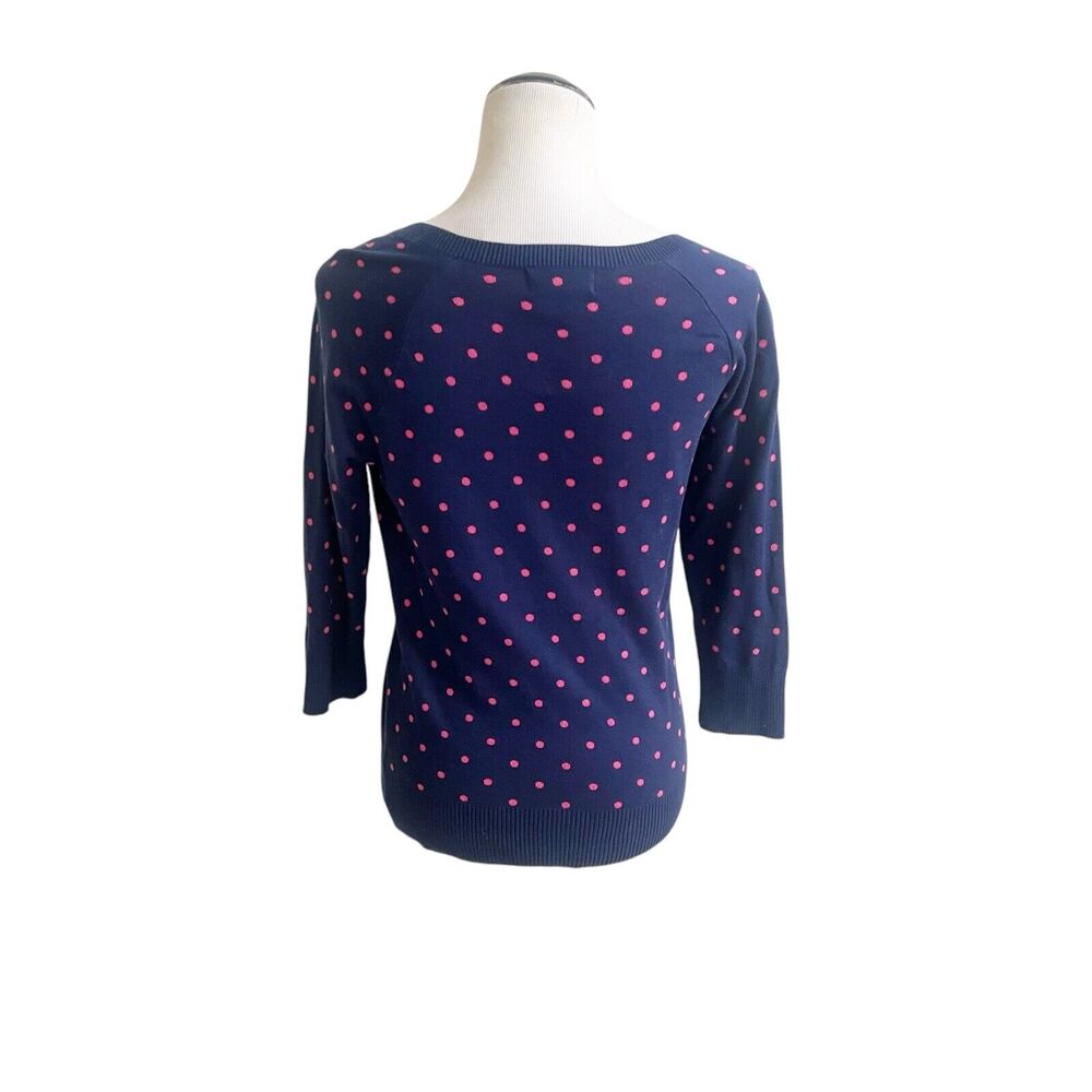 Liz Claiborne Women's Medium Petite MP Sweater Blue Pink Polka Dots Shoulder Zip - Picture 2 of 12